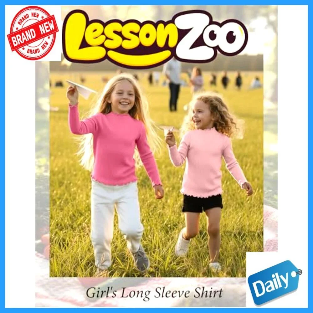 Girls 3 Pack Lettuce Trim Mock Neck Long Sleeve Cotton Tees 5-14Y Slim Fit